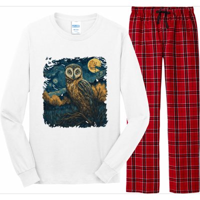 An Owl In The Night Forest Painting Long Sleeve Pajama Set