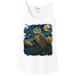 An Owl In The Night Forest Painting Ladies Essential Tank