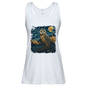 An Owl In The Night Forest Painting Ladies Essential Flowy Tank