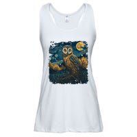 An Owl In The Night Forest Painting Ladies Essential Flowy Tank