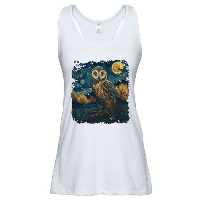 An Owl In The Night Forest Painting Ladies Essential Flowy Tank