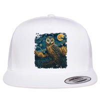 An Owl In The Night Forest Painting Flat Bill Trucker Hat