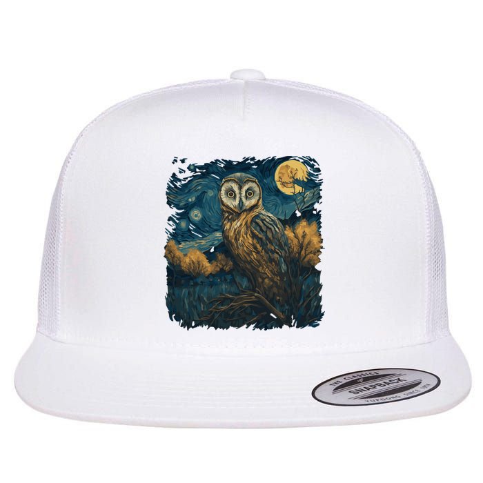 An Owl In The Night Forest Painting Flat Bill Trucker Hat