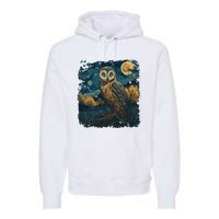 An Owl In The Night Forest Painting Premium Hoodie