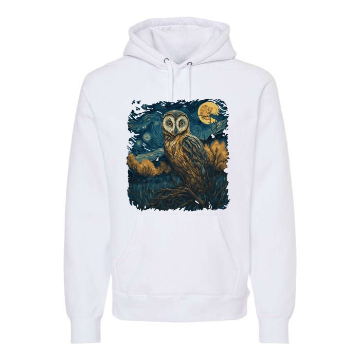 An Owl In The Night Forest Painting Premium Hoodie