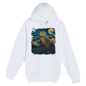 An Owl In The Night Forest Painting Premium Pullover Hoodie