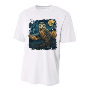 An Owl In The Night Forest Painting Performance Sprint T-Shirt