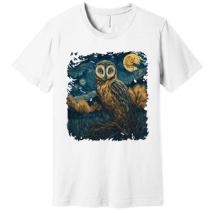 An Owl In The Night Forest Painting Premium T-Shirt