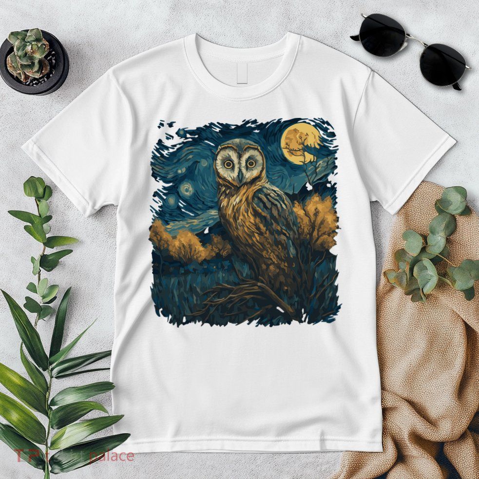 An Owl In The Night Forest Painting Premium T-Shirt