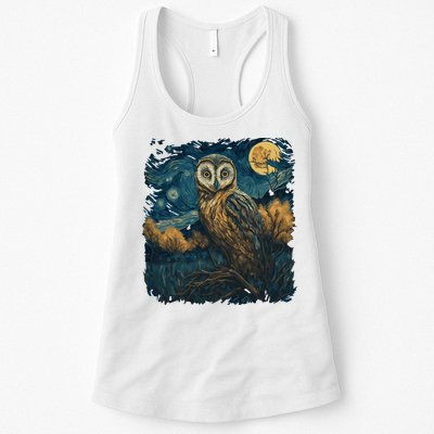 An Owl In The Night Forest Painting Womens Tank Top