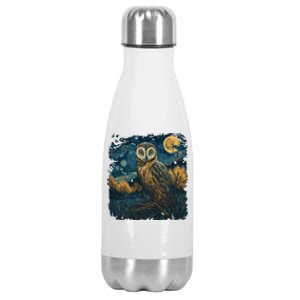 An Owl In The Night Forest Painting Stainless Steel Insulated Water Bottle