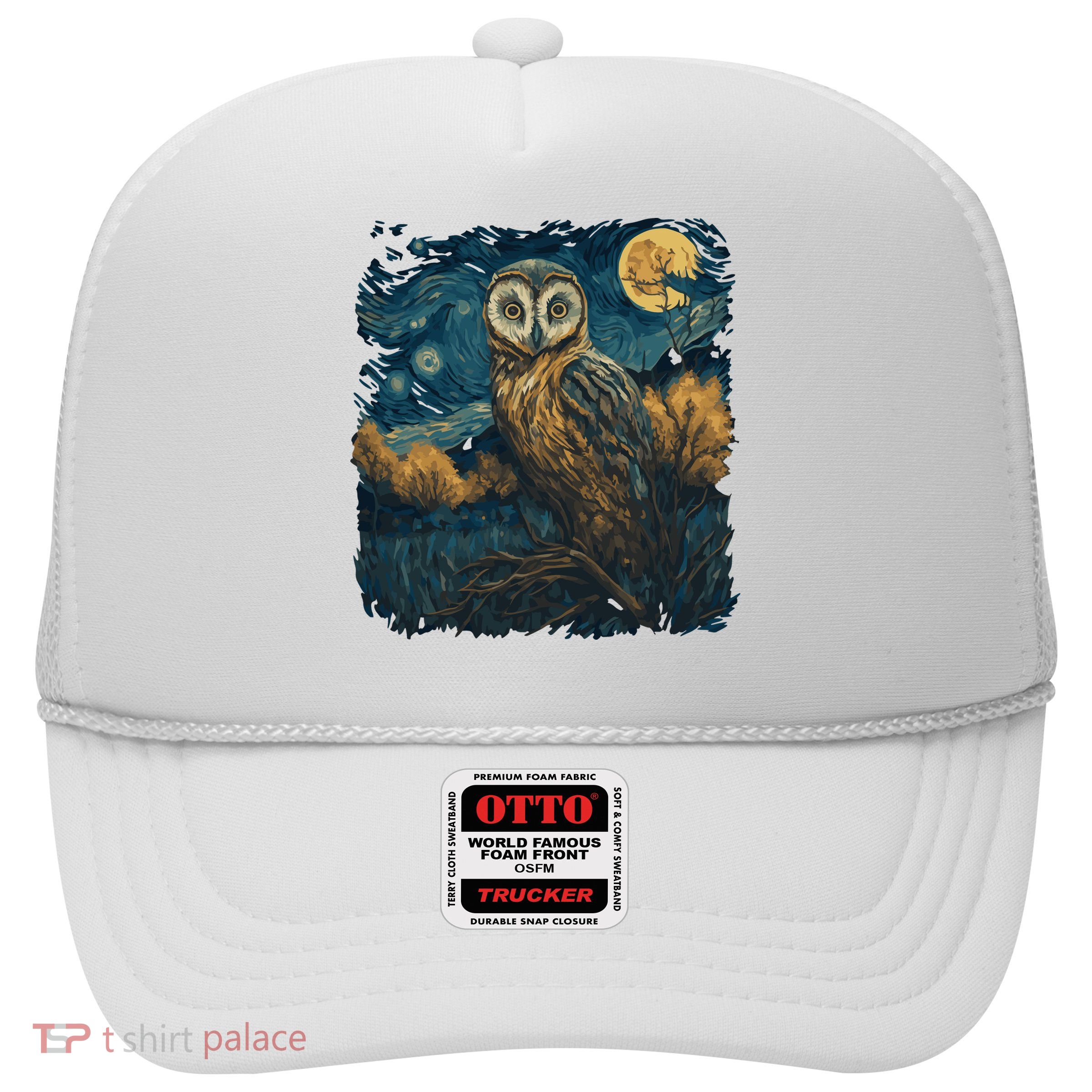 An Owl In The Night Forest Painting Trucker Hat