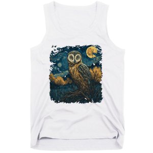 An Owl In The Night Forest Painting Tank Top