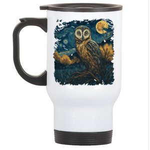 An Owl In The Night Forest Painting Stainless Steel Travel Mug