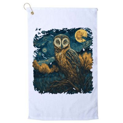 An Owl In The Night Forest Painting Golf Towel