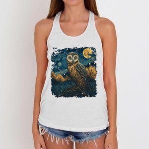 An Owl In The Night Forest Painting Women's Knotted Racerback Tank