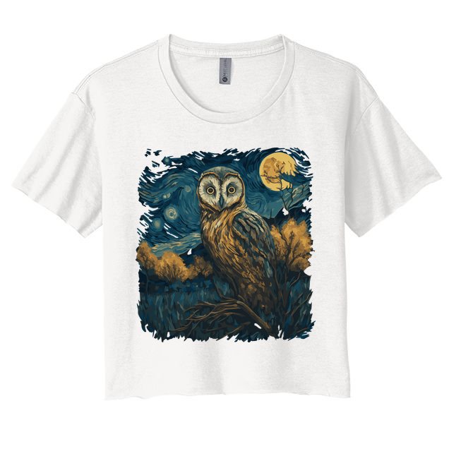 An Owl In The Night Forest Painting Crop Top