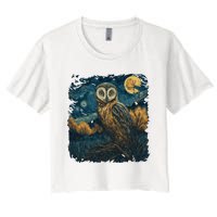 An Owl In The Night Forest Painting Women's Crop Top Tee