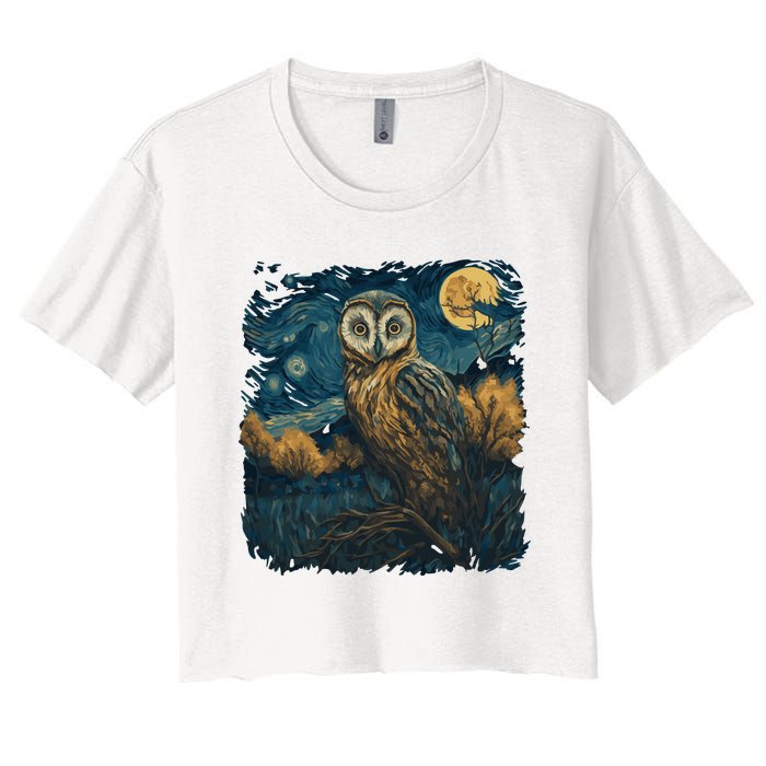 An Owl In The Night Forest Painting Women's Crop Top Tee