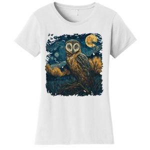 An Owl In The Night Forest Painting Women's T-Shirt