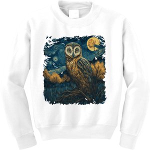 An Owl In The Night Forest Painting Kids Sweatshirt