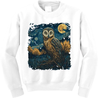 An Owl In The Night Forest Painting Kids Sweatshirt