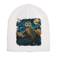 An Owl In The Night Forest Painting Short Acrylic Beanie