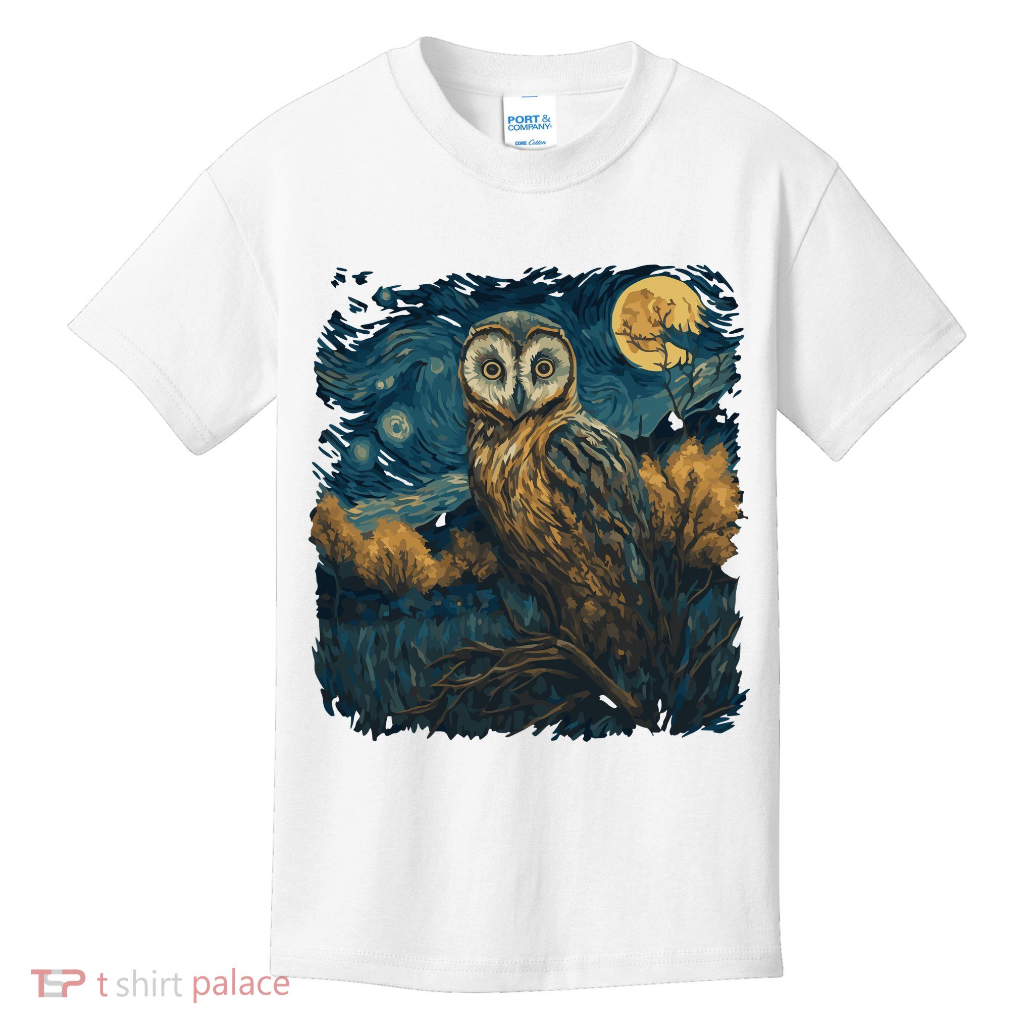 An Owl In The Night Forest Painting Kids T-Shirt