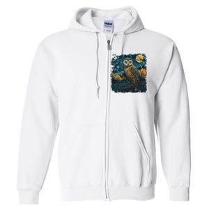 An Owl In The Night Forest Painting Full Zip Hoodie