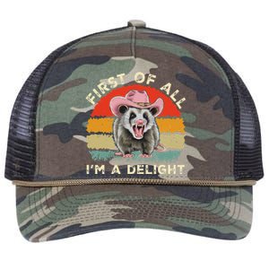 Angry Opossum Lover First Of All IM A Delight Sarcastic Retro Rope Trucker Hat Cap