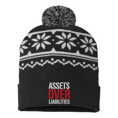 Assets Over Liabilities Investing Stocks Human Capital USA-Made Snowflake Beanie