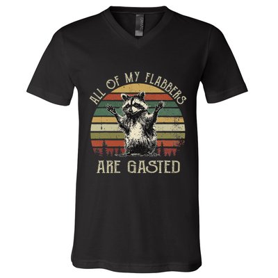 All Of My Flabbers Are Gasted Raccoon Meme Vintage Retro V-Neck T-Shirt