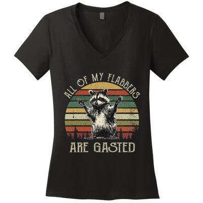All Of My Flabbers Are Gasted Raccoon Meme Vintage Retro Women's V-Neck T-Shirt
