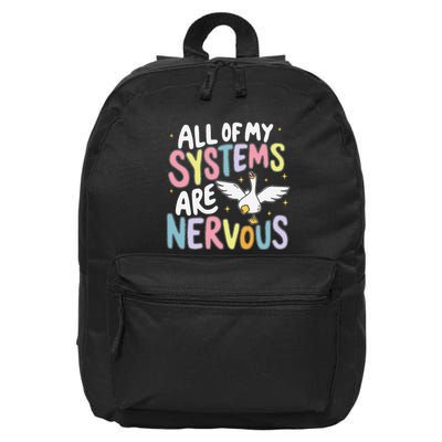 All Of My Systems Are Nervous Funny Quote Mental Health 16 in Basic Backpack