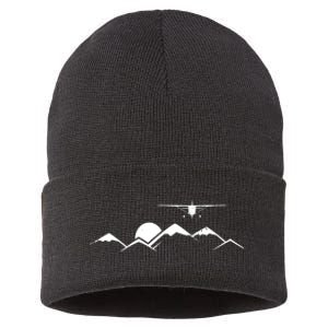 Airplane Over Mountains Gift For Pilots Sustainable Knit Beanie