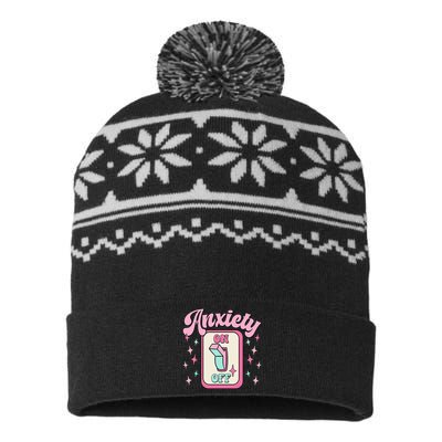 Anxiety On Off Switch Funny Mental Health Awareness Retro USA-Made Snowflake Beanie