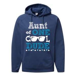 Aunt Of One Cool Dude Funny Birthday Boy Cool Performance Fleece Hoodie