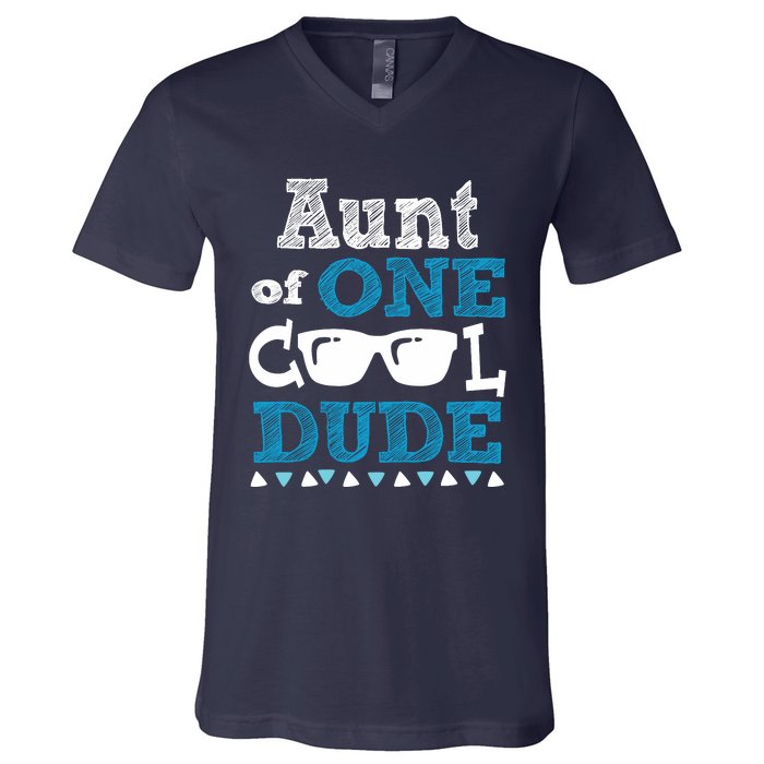 Aunt Of One Cool Dude Funny Birthday Boy Cool V-Neck T-Shirt