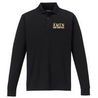 Amen Or Oh My Religious Quote Funny Novelty Design Performance Long Sleeve Polo