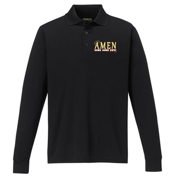 Amen Or Oh My Religious Quote Funny Novelty Design Performance Long Sleeve Polo