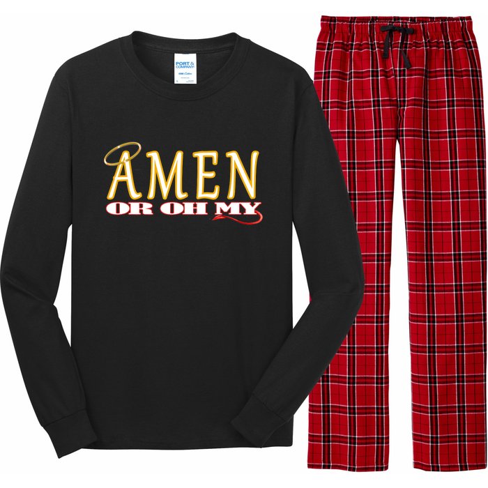 Amen Or Oh My Religious Quote Funny Novelty Design Long Sleeve Pajama Set