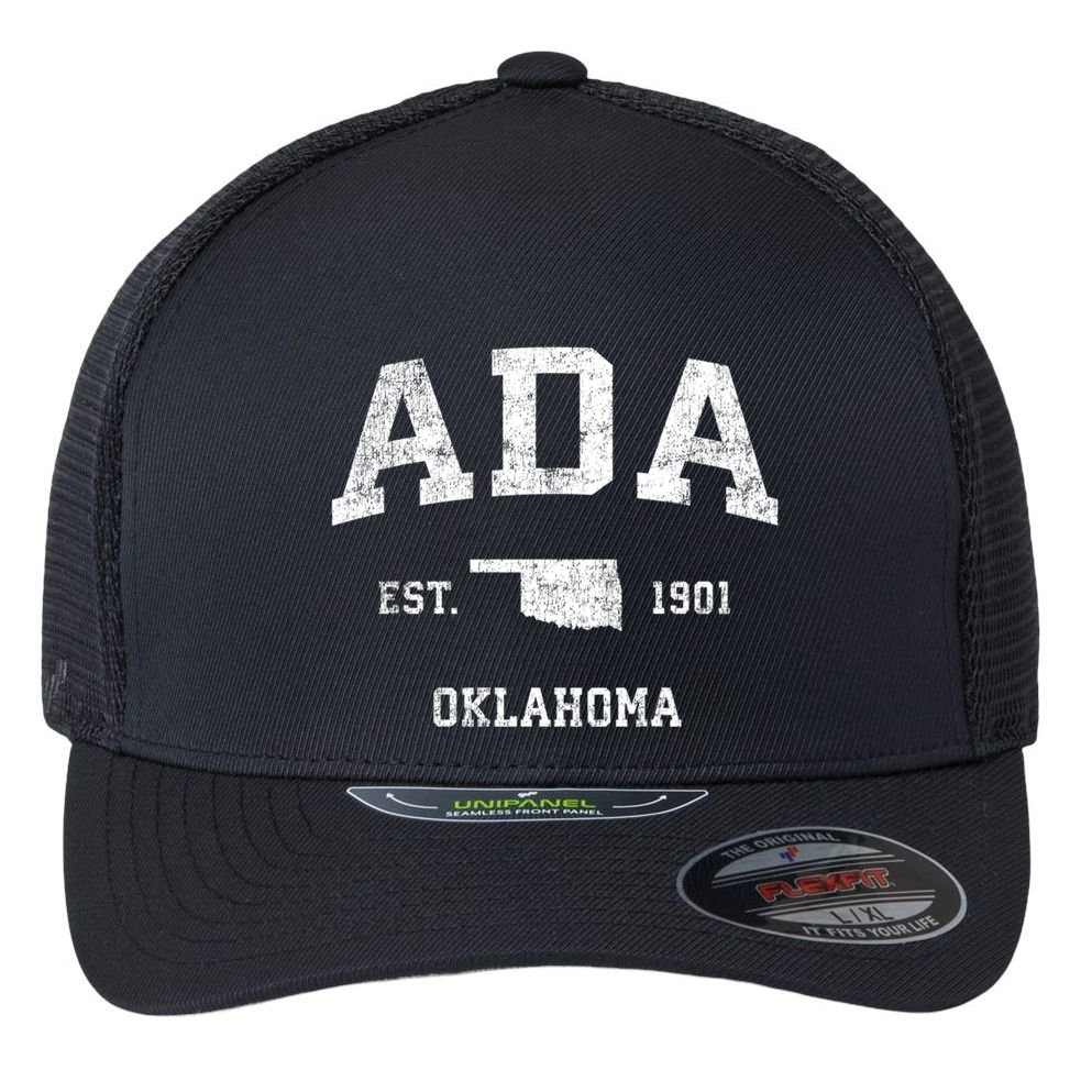 Ada Oklahoma Ok Vintage Sports Flexfit Unipanel Trucker Cap