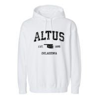 Altus Oklahoma Ok Vintage Sports Design Black Print Garment-Dyed Fleece Hoodie