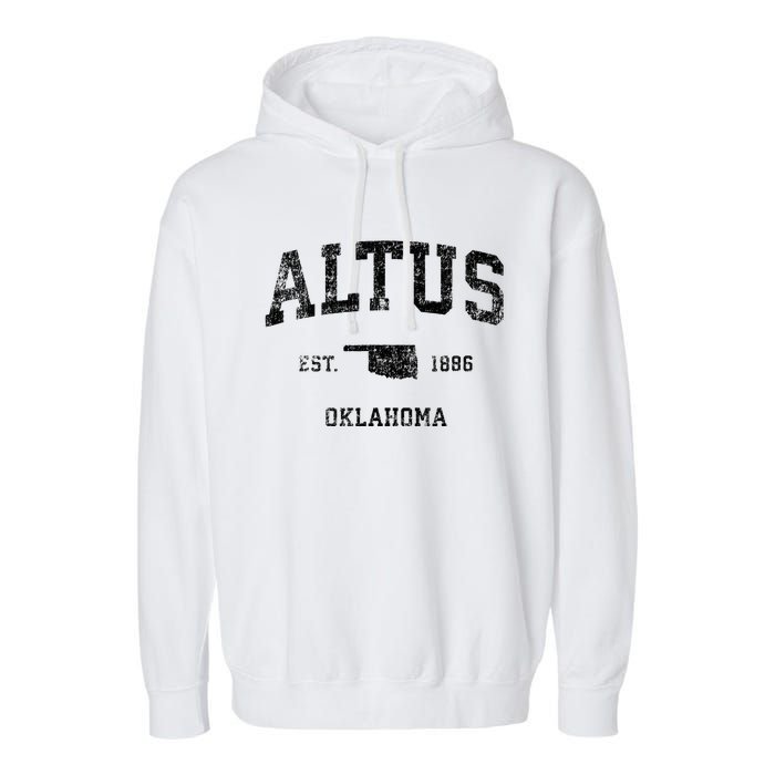 Altus Oklahoma Ok Vintage Sports Design Black Print Garment-Dyed Fleece Hoodie