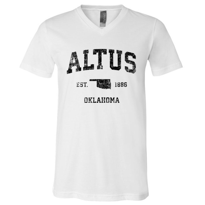 Altus Oklahoma Ok Vintage Sports Design Black Print V-Neck T-Shirt