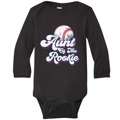 Aunt of Rookie 1st Birthday Baseball Theme Matching Party Baby Long Sleeve Bodysuit