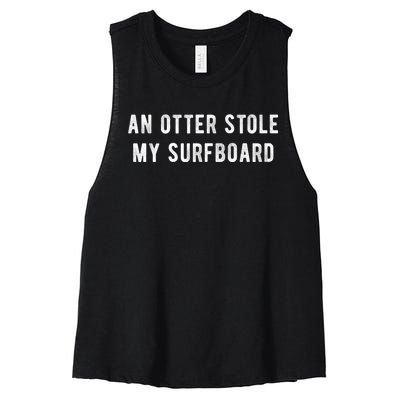 An Otter Stole My Surfboard Surfing Otter 841 Women's Racerback Cropped Tank