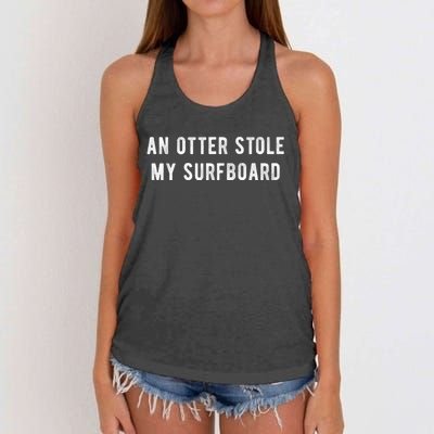 An Otter Stole My Surfboard Surfing Otter 841 Women's Knotted Racerback Tank