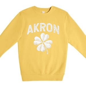 Akron, Ohio St Patrick's Day Shamrock Distressed Retro T Premium Crewneck Sweatshirt