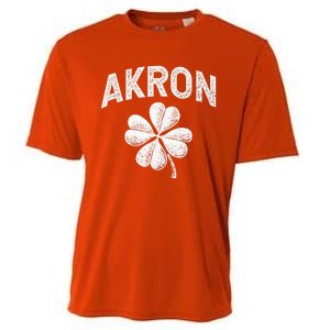 Akron, Ohio St Patrick's Day Shamrock Distressed Retro T Cooling Performance Crew T-Shirt